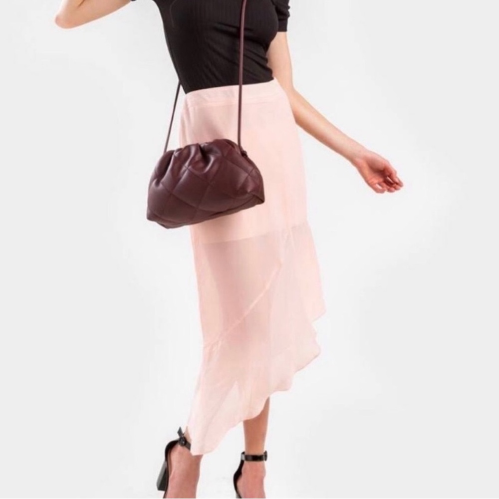 Francesca’s Blush Pink Asymmetrical Midi Skirt NWT whimsical fairy front slit